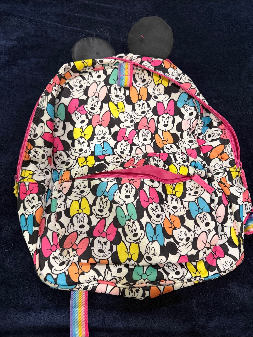 Disney Kids Minnie Mouse Multicolor Bow Backpack with Pink Trim